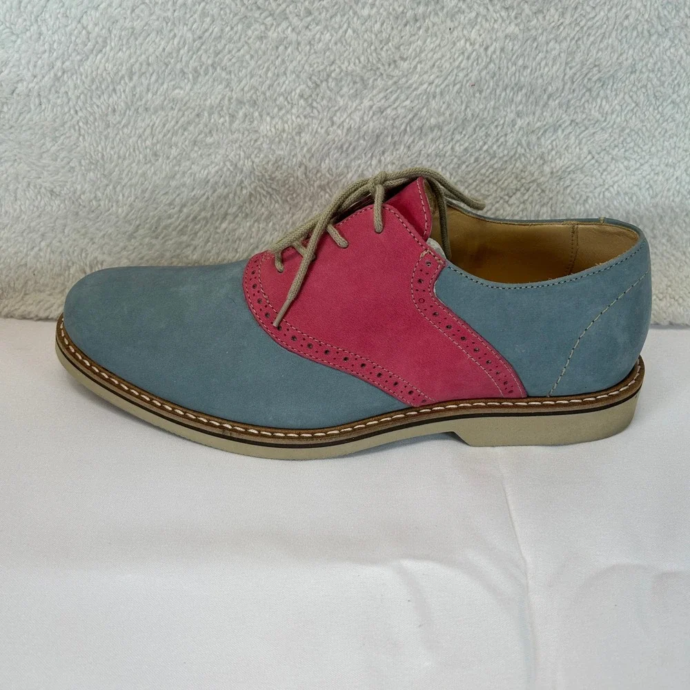 1901 Mens Blue Pink Leather Suede Saddle Oxford Brogue Shoes M23109 Size 9.5M